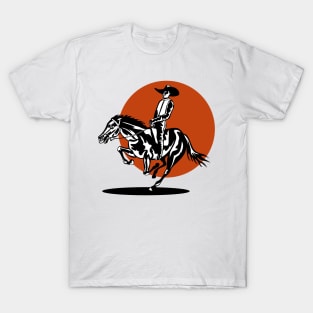 Cowboy Riding Horse in Full Gallop Retro T-Shirt